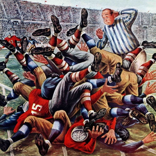 Marmont Hill Football Pile-up by Constantin Alajalov Painting Print on Canvas