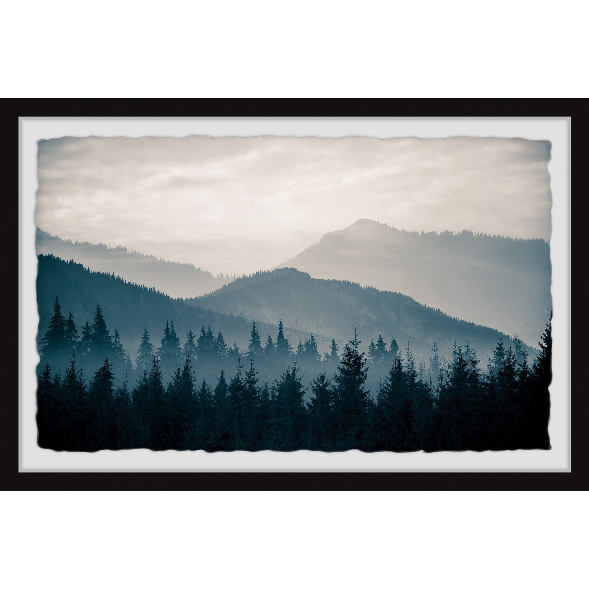 Forest Morning View Framed Landscape Print in Black Frame