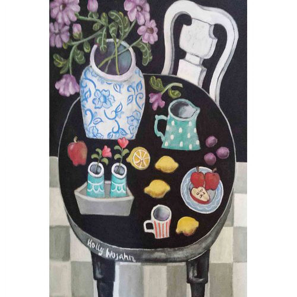 Marmont Hill "Fruit and Flowers on Black Table" Painting Print on Canvas