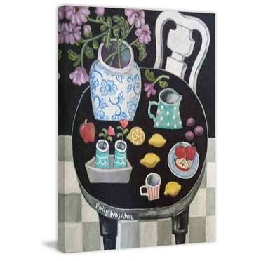 Marmont Hill "Fruit and Flowers on Black Table" Painting Print on Canvas
