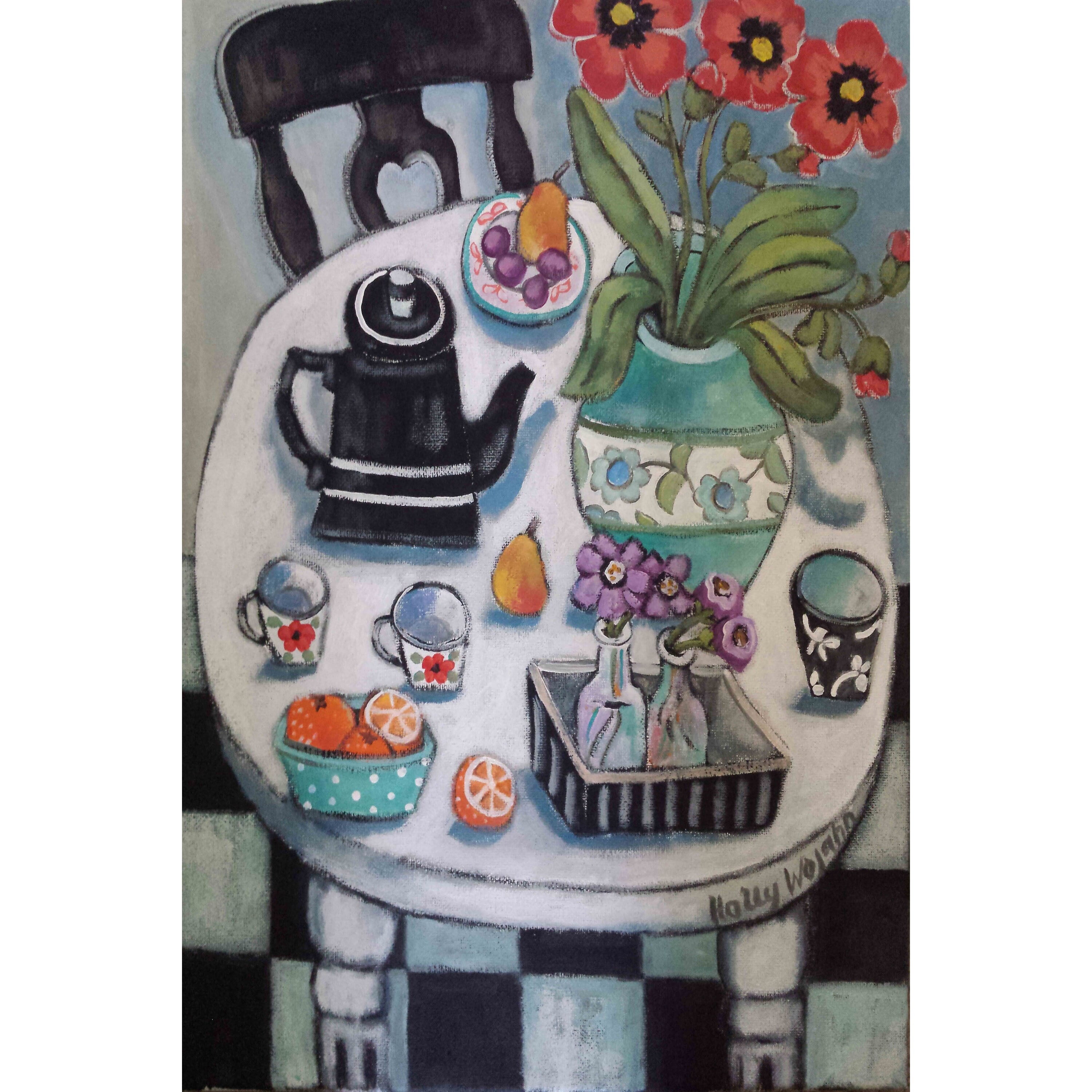 Marmont Hill "Fruit and Flowers on White Table" Painting Print on Canvas