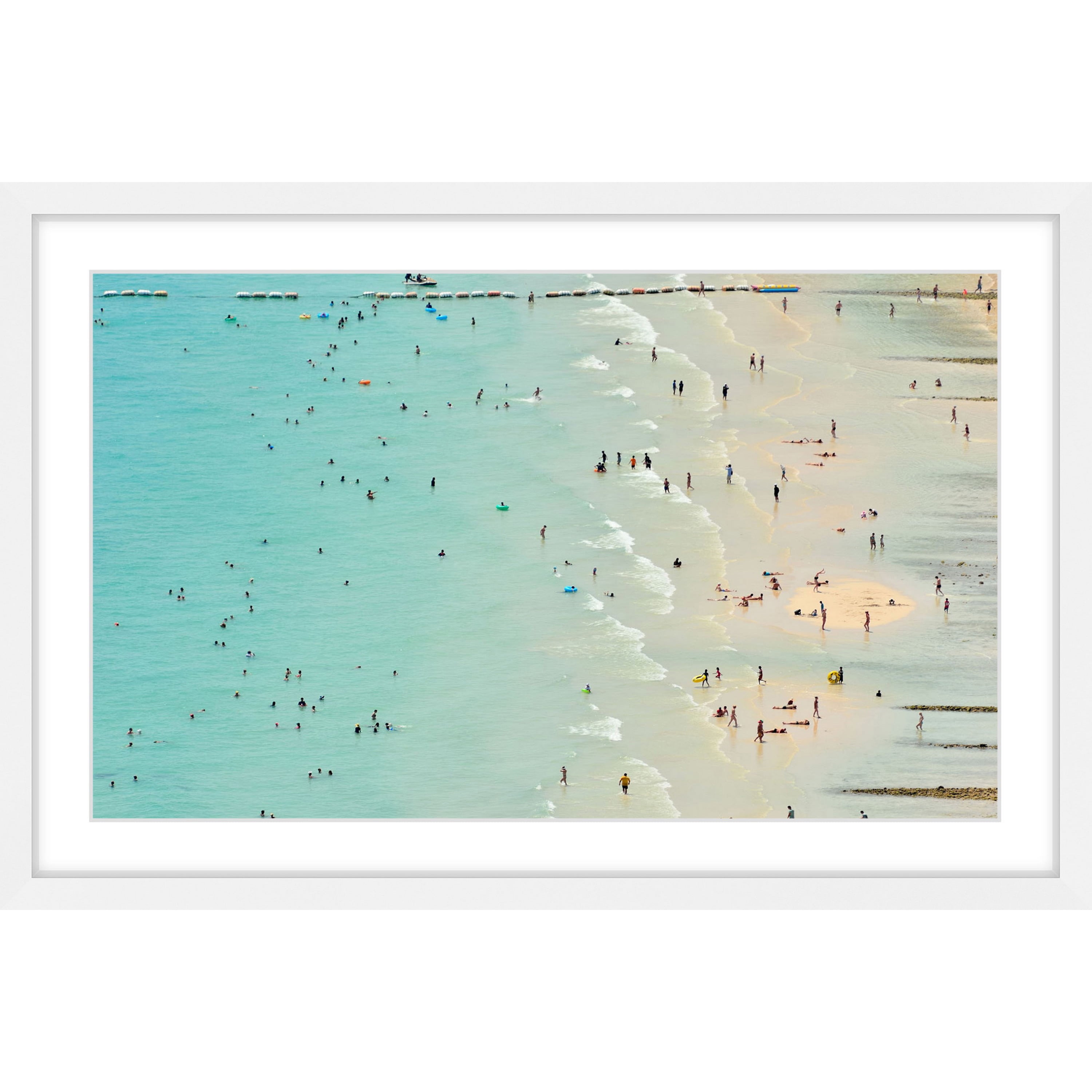 Fun at the Beach Framed Canvas Print in White Frame