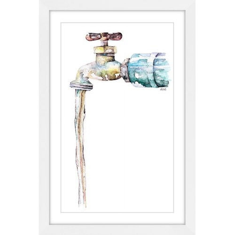 Garden Spigot Watercolor Print on Canvas with White Frame