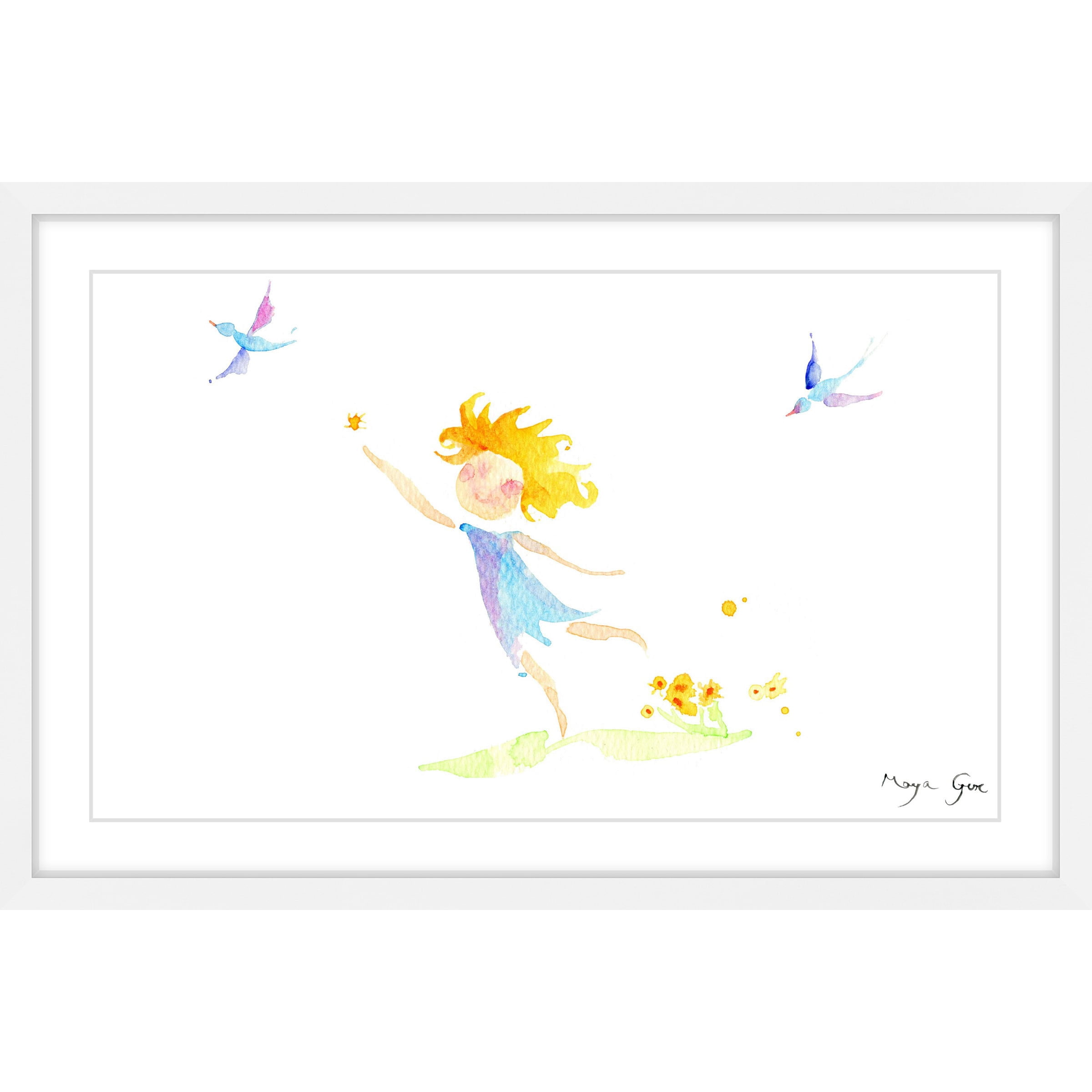 Marmont Hill "Girl with Birds" by Maya Gur Framed Painting Print