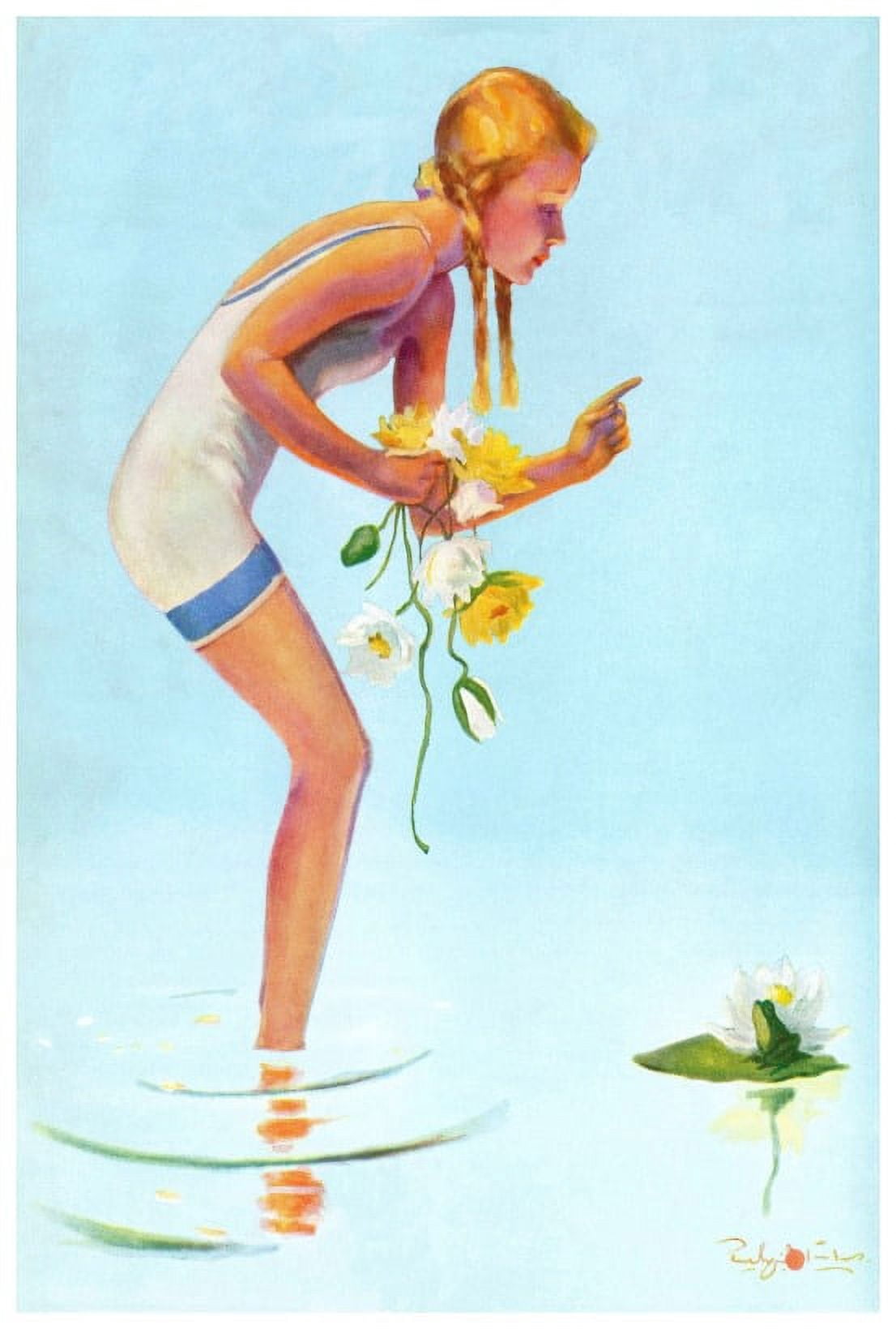 Marmont Hill "Girl with Flowers" by Curtis Painting Print on Canvas
