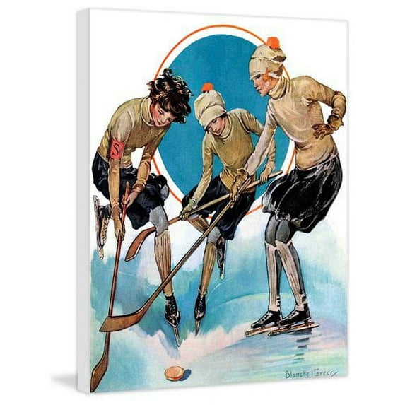 Marmont Hill Girls Playing Ice Hockey by Blanche Greer Painting Print on Canvas