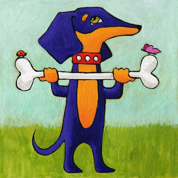 Marmont Hill "Give a Dog a Bone" by Janet Nelson Painting Print on Wrapped Canvas