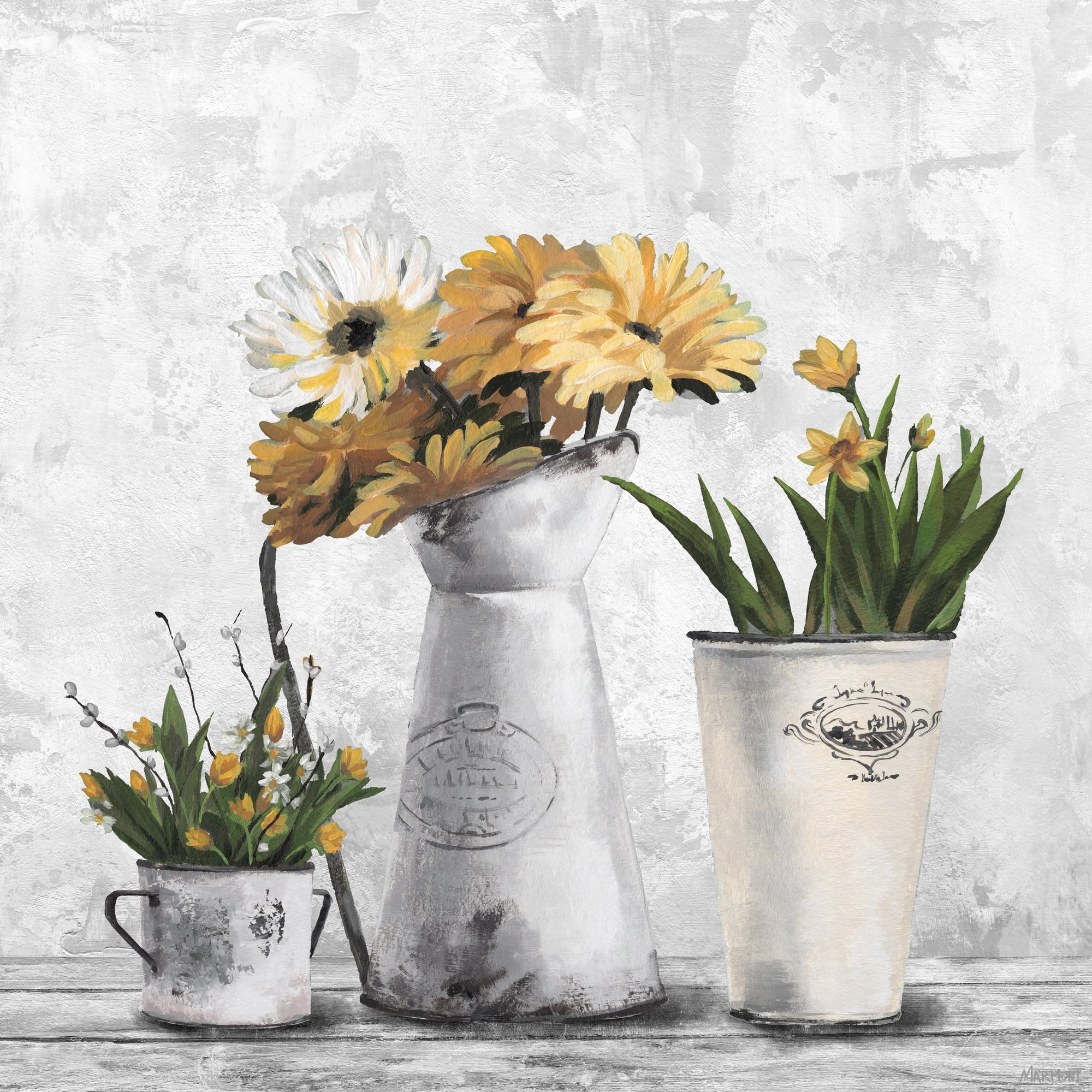 Glowing Yellow and Green Floral Canvas Wall Art, 18" x 18"