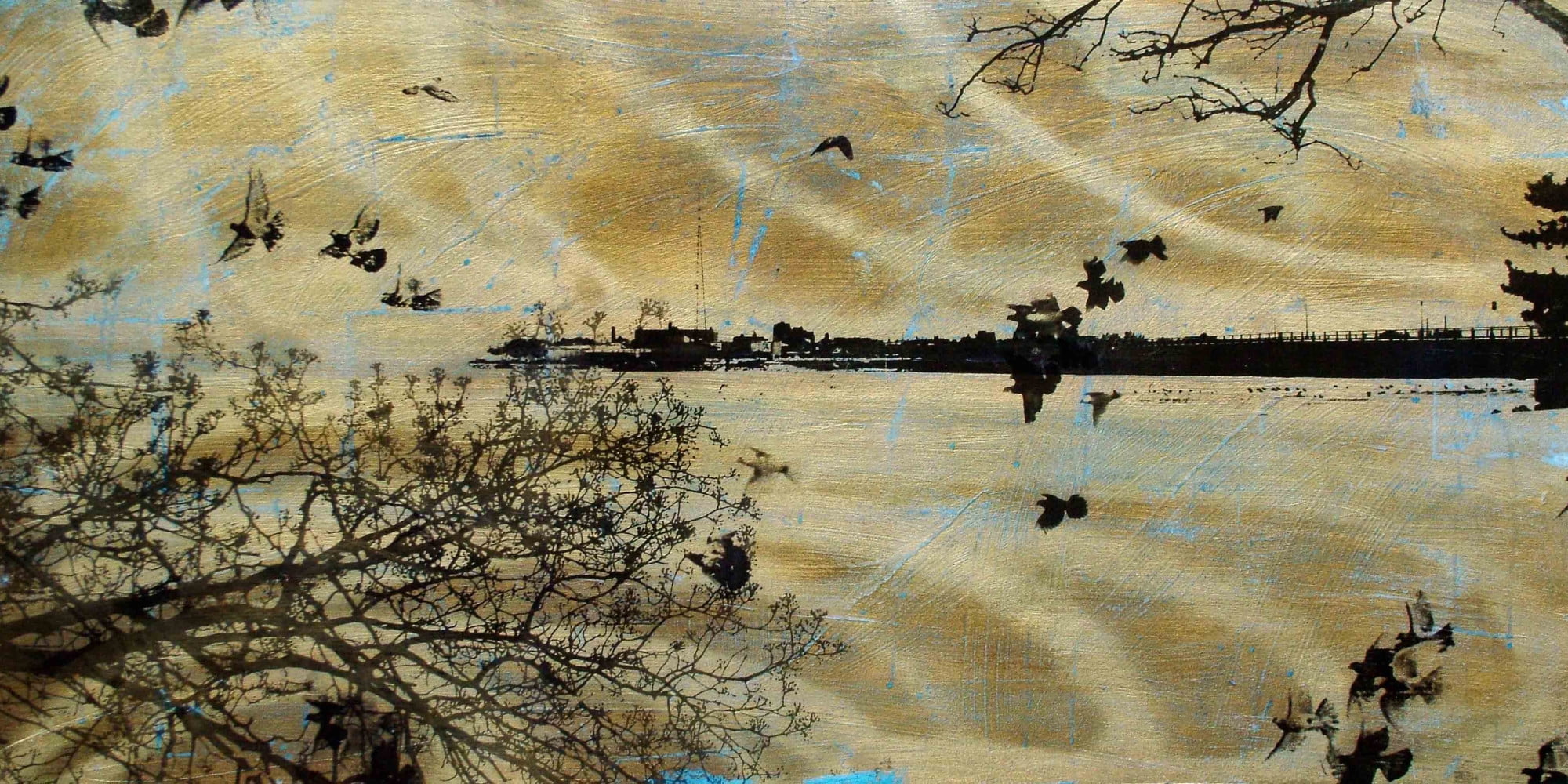 Marmont Hill "Golden Bay Blue" by Tracy Silva Barbosa Painting Print on Canvas