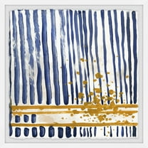 Marmont Hill Golden Blue Stripes Framed Wall Art