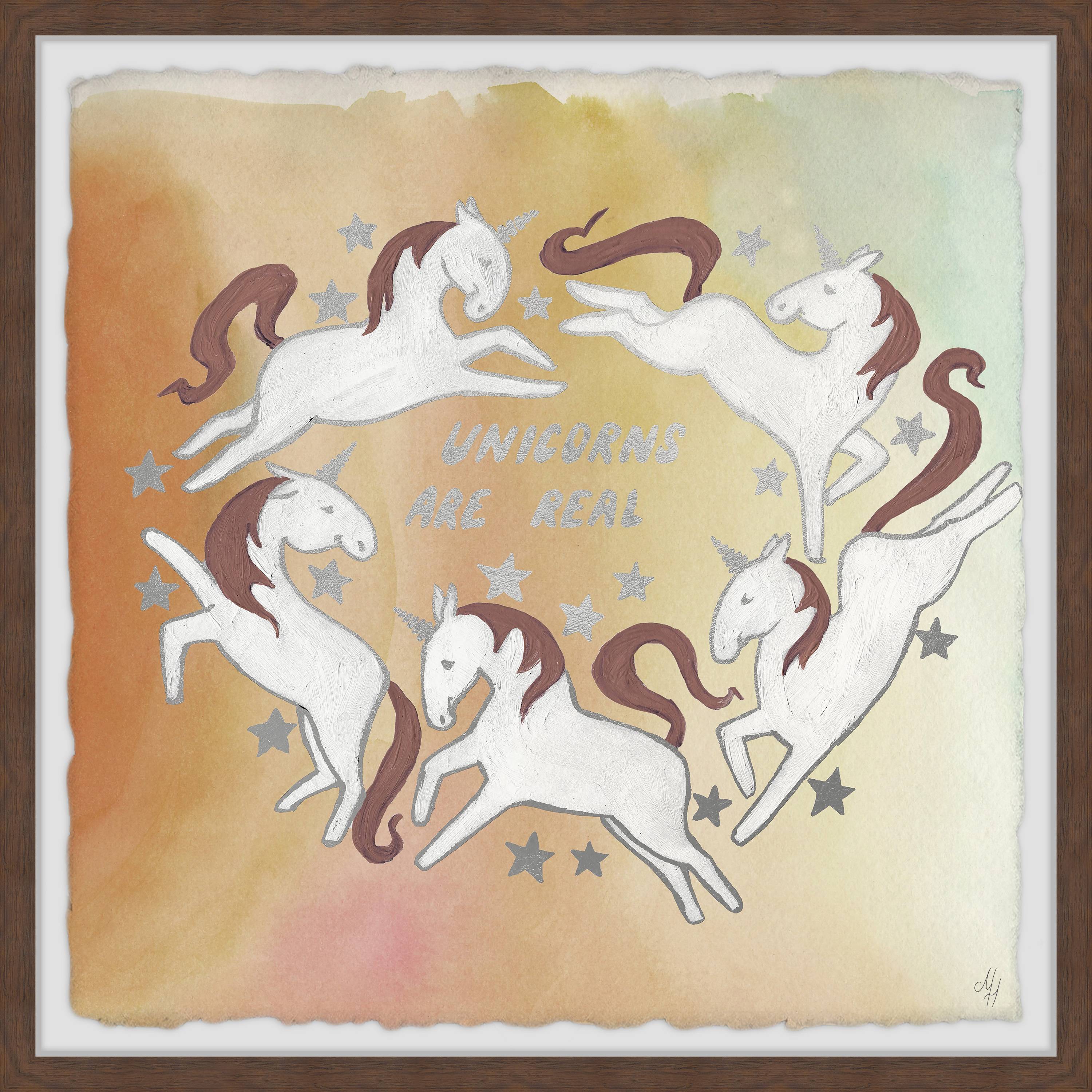 Marmont Hill Golden Unicorn Circle Framed Wall Art