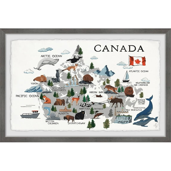 Marmont Hill Gray Canadian Map Framed Wall Art, 36" x 1.5"