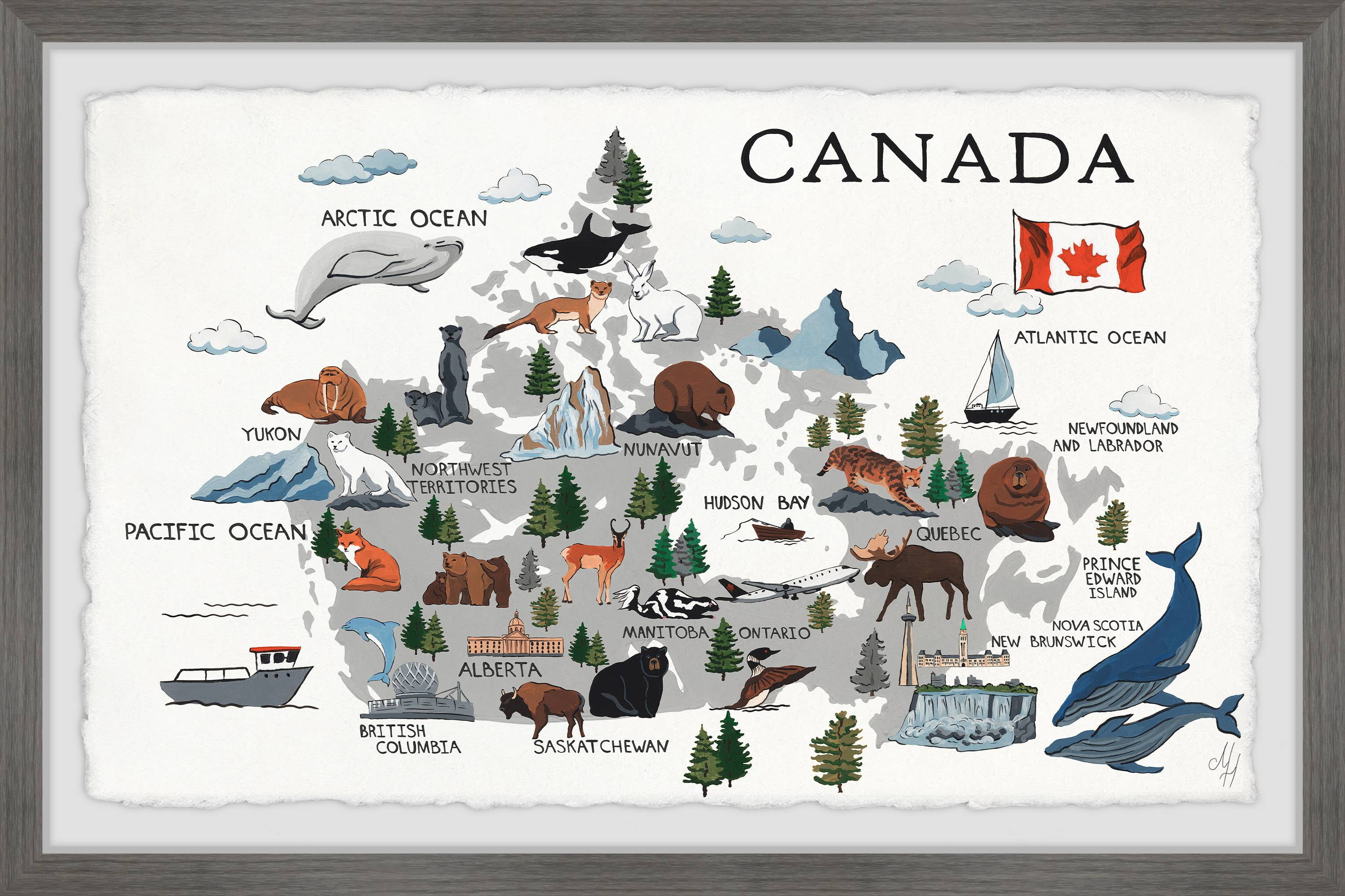 Marmont Hill Gray Canadian Map Framed Wall Art