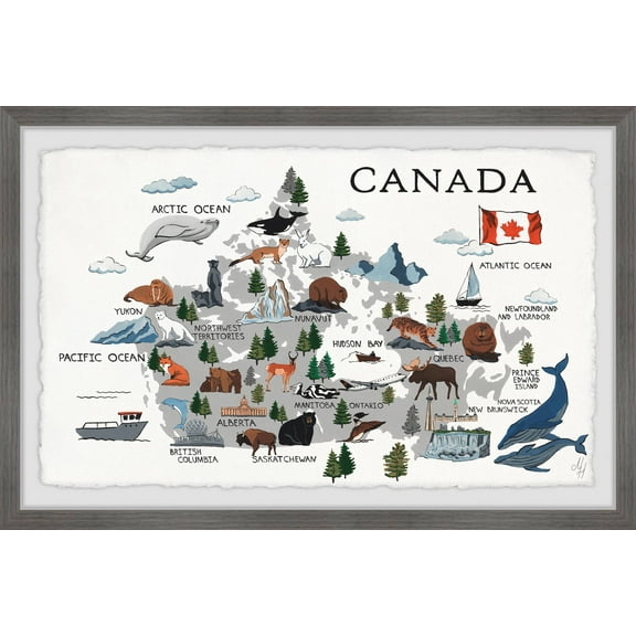 Marmont Hill Gray Canadian Map Framed Wall Art