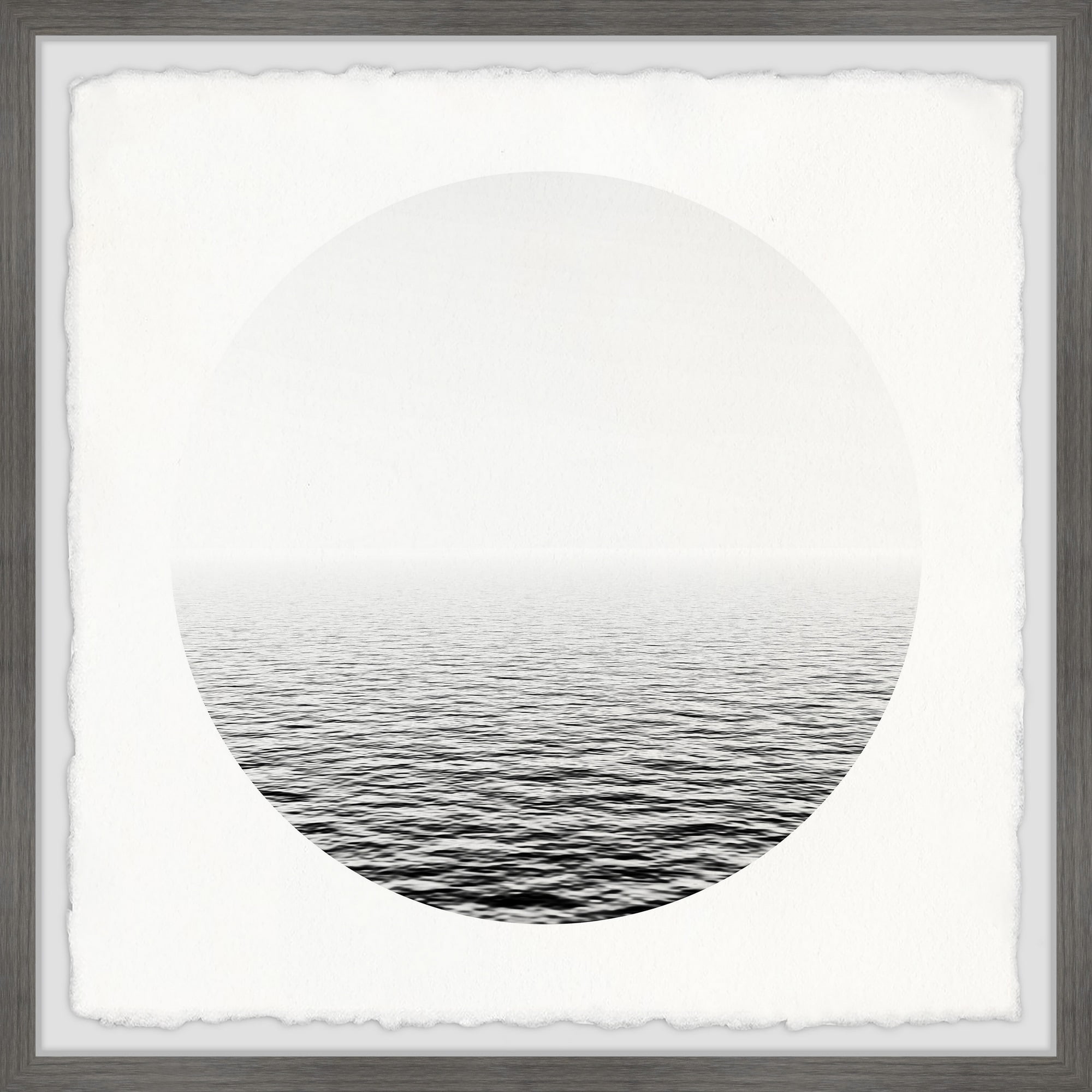 Gray and White Ocean Circle Print in Gray Frame, 12" x 12"