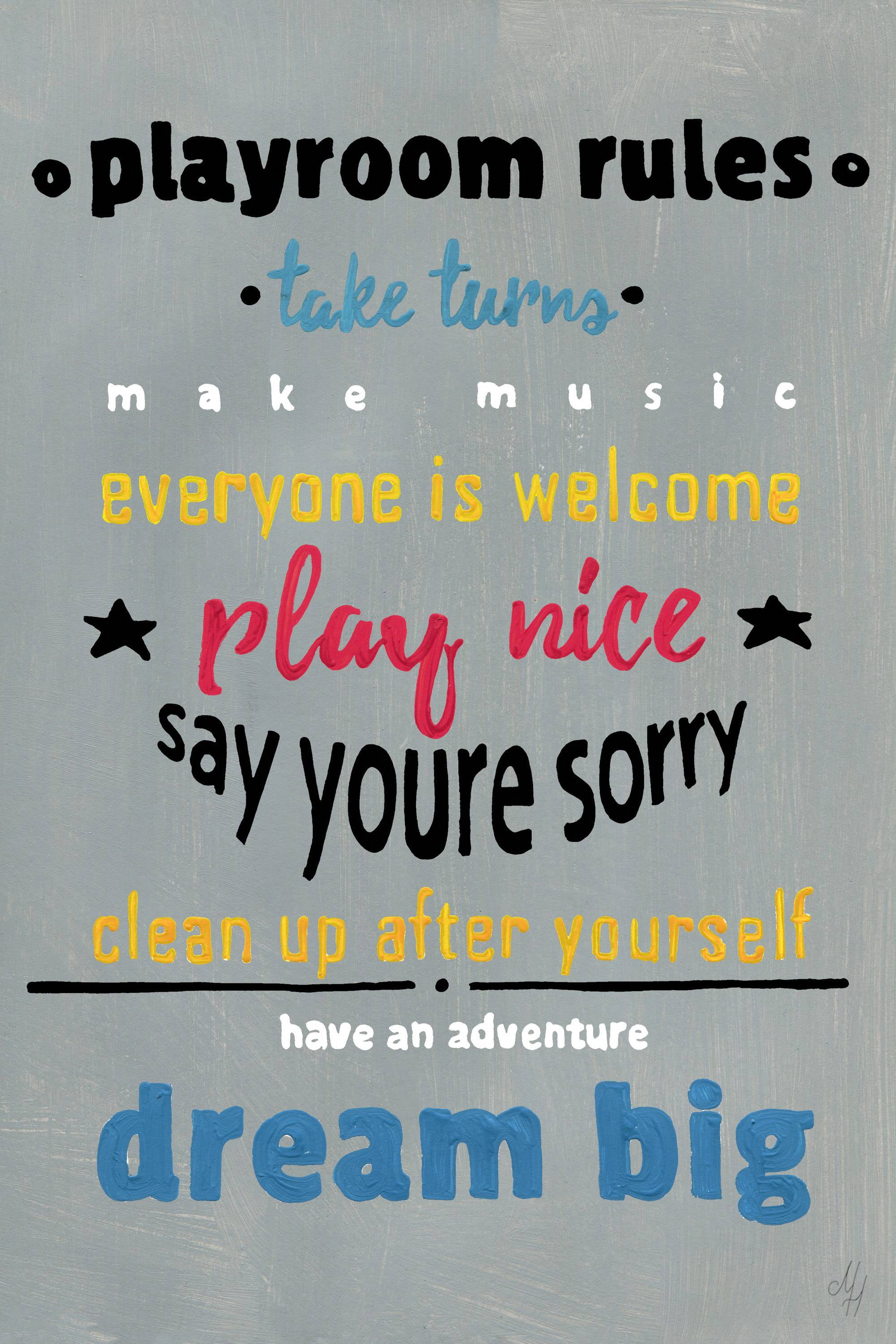 Gray Playroom Rules Canvas Wall Art for Kids