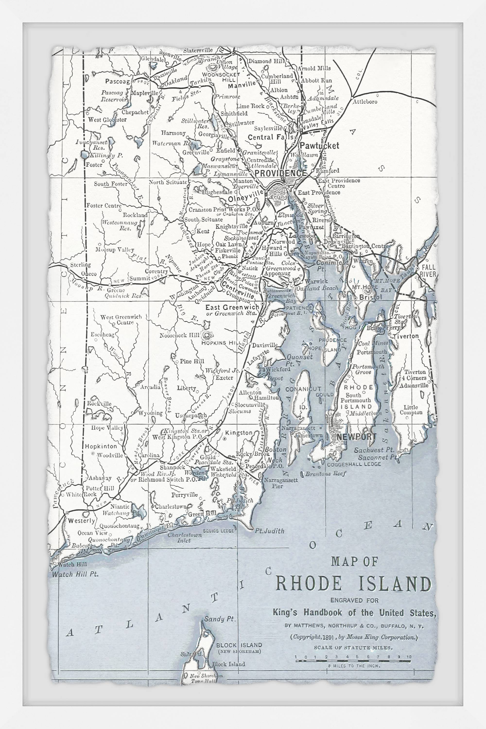 Marmont Hill Gray Rhode Island Map Framed Wall Art, 1.50" x 8.00"