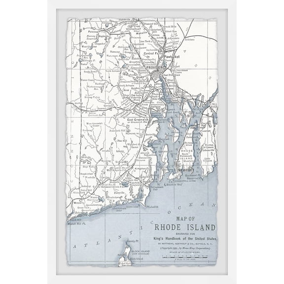 Marmont Hill Gray Rhode Island Map Framed Wall Art, 16" x 24"
