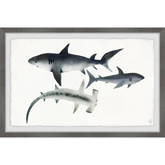 Marmont Hill Gray Sharks Framed Wall Art