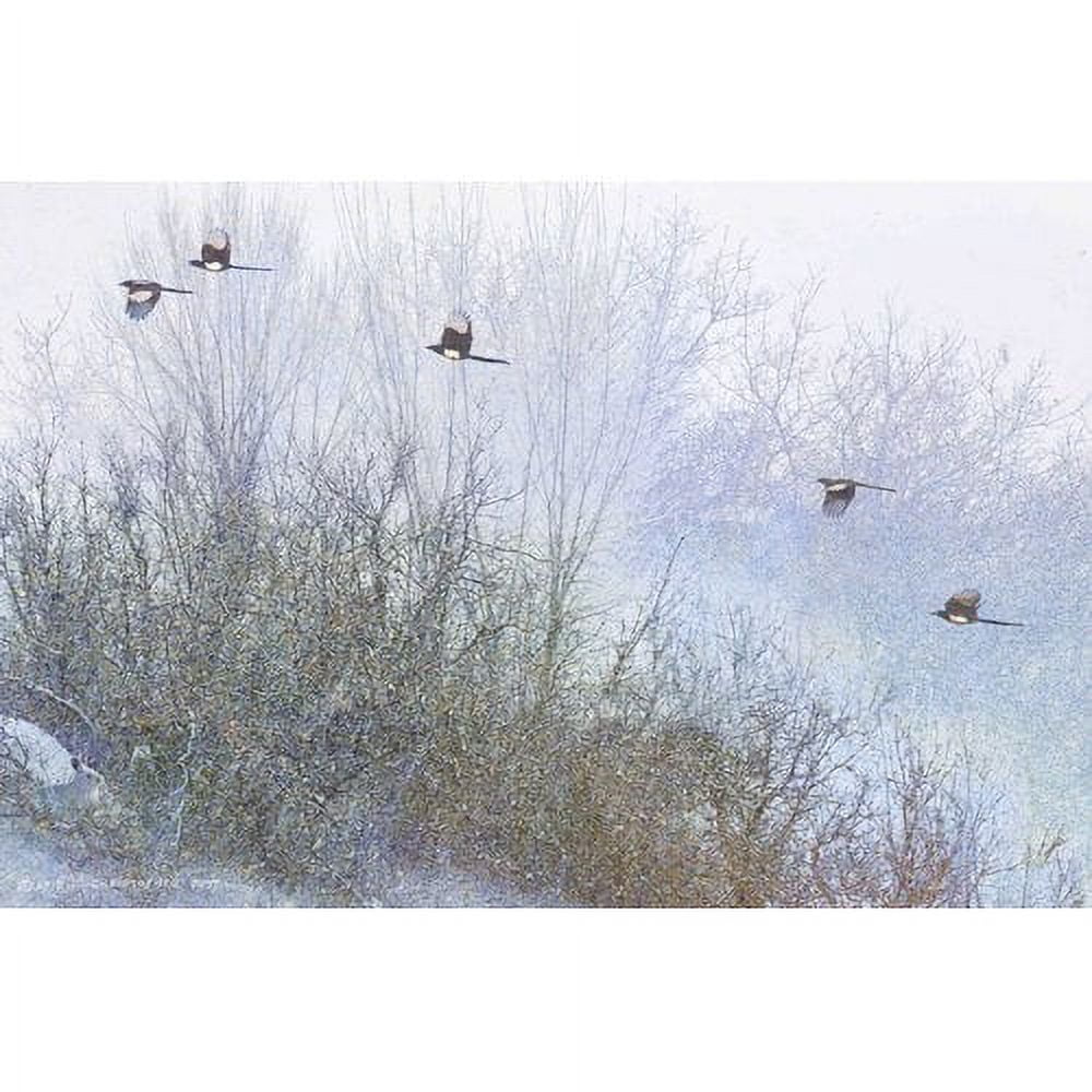 Marmont Hill - "Gray Trees Magpies" by Chris Vest Painting Print on Wrapped Canvas