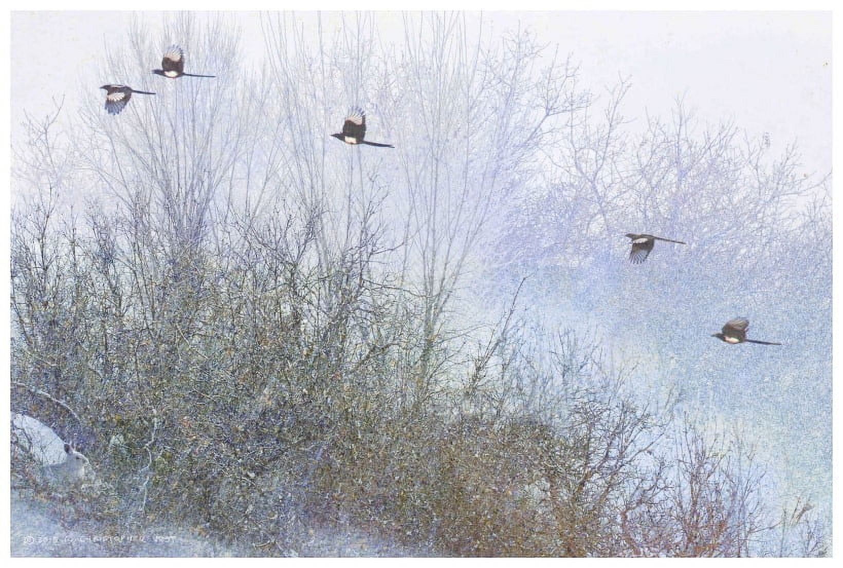 Marmont Hill 'Gray Trees Magpies' by Chris Vest Painting Print on Wrapped Canvas