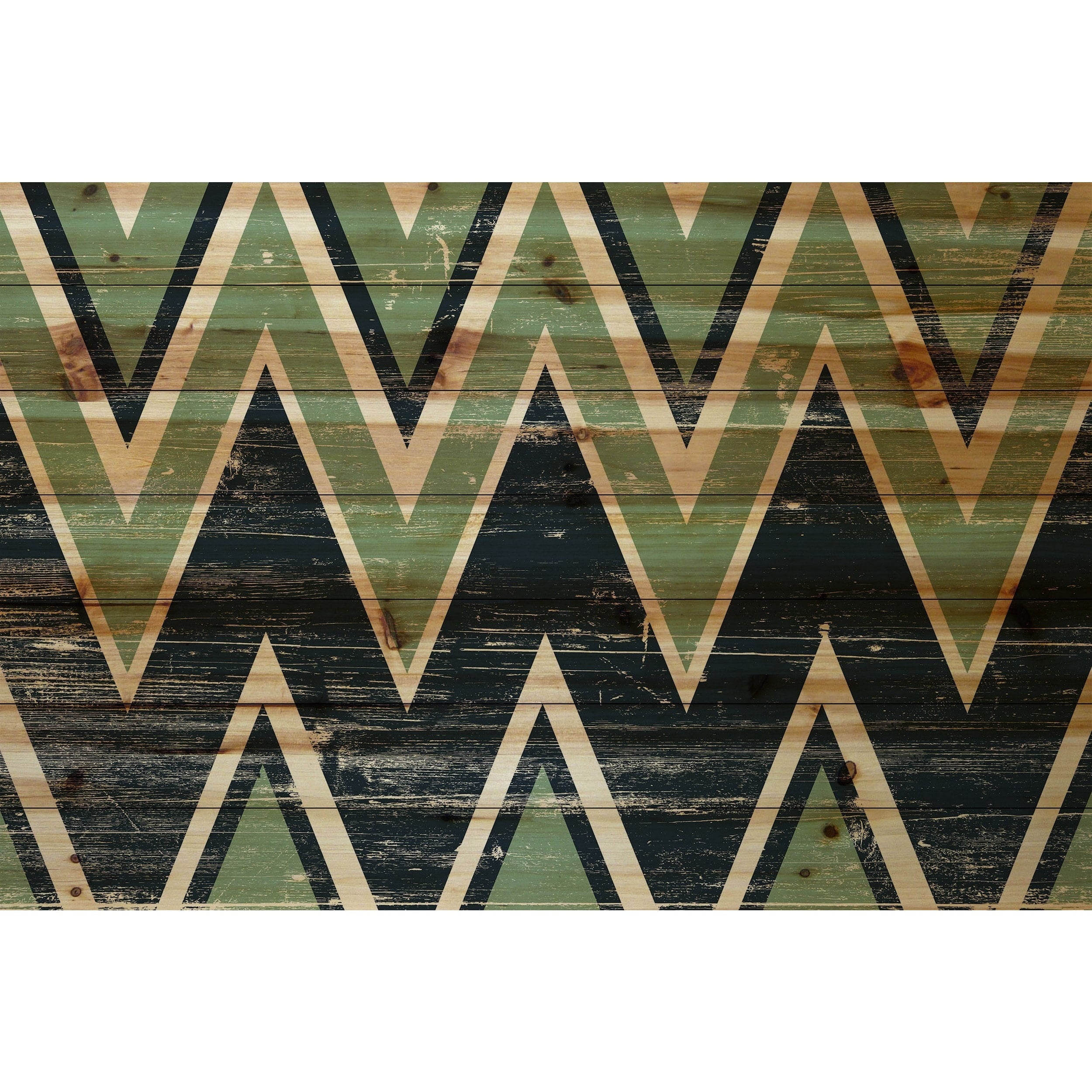 Marmont Hill - "Green Black Zigs" Painting Print on Natural Pine Wood