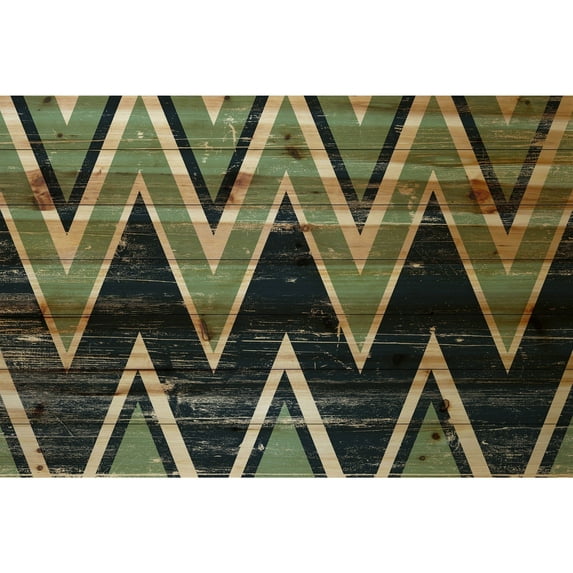 Marmont Hill - "Green Black Zigs" Painting Print on Natural Pine Wood