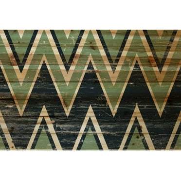 MARMONT HILL  - 'Green Black Zigs' Painting Print on Natural Pine Wood - Multi-Color 36 x 24