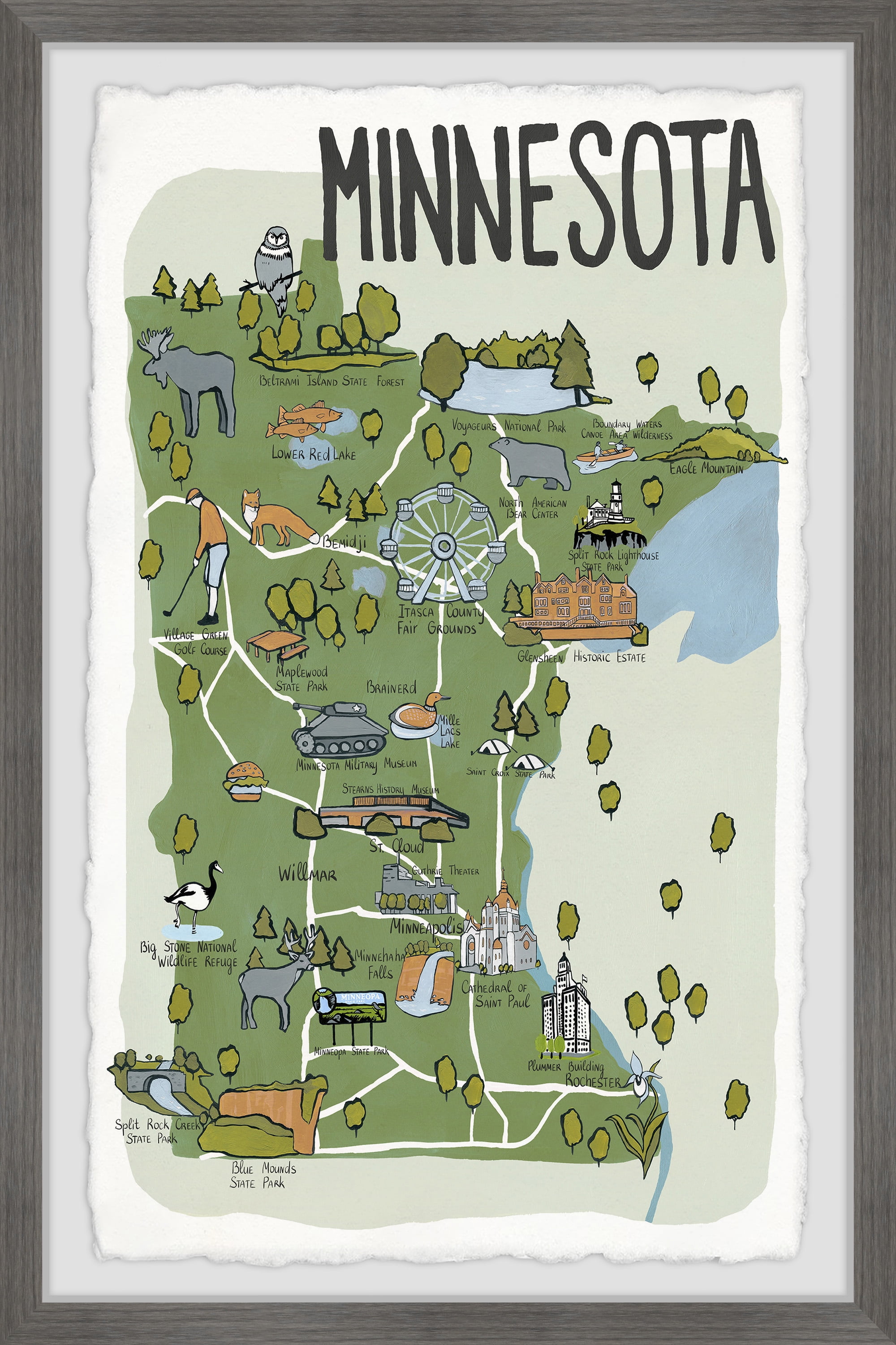 Marmont Hill Green Minnesota Spots Framed Wall Art, 1.50" x 24.00"