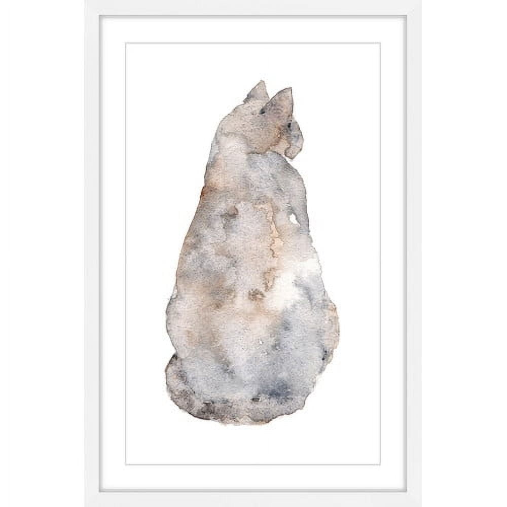 Marmont Hill "Grey Brown Cat" by Thimble Sparrow Framed Painting Print