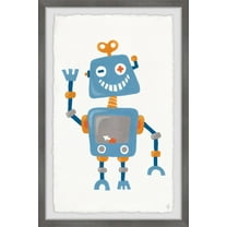 Marmont Hill Happy Blue Robot Framed Wall Art, 8.00" x 1.50"