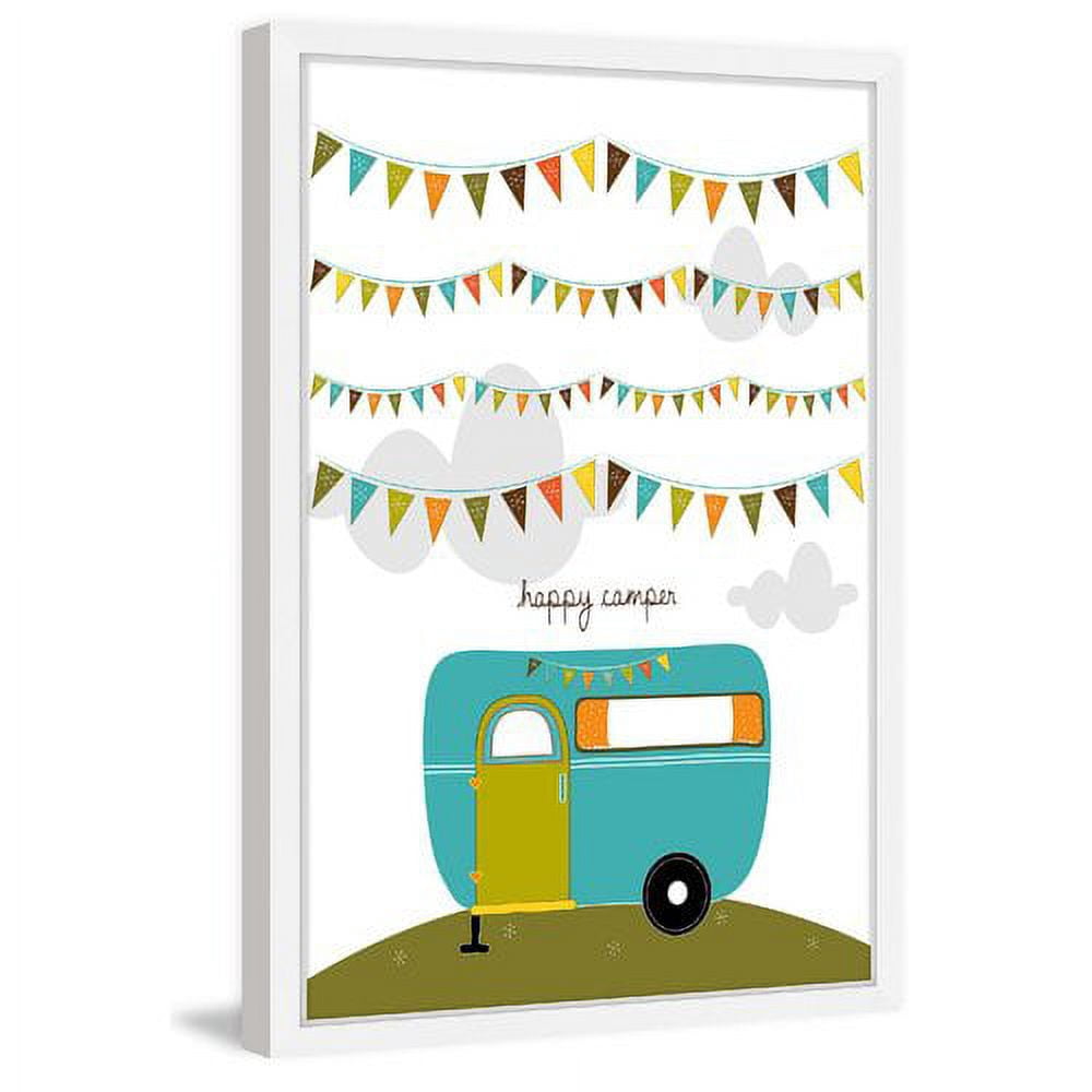 Marmont Hill "Happy Camper Blue" by Karen Zukowski Framed Painting Print