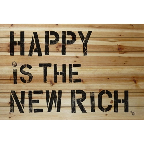Marmont Hill "Happy Is the New Rich" by Tori Campisi Painting Print on Natural Pine Wood