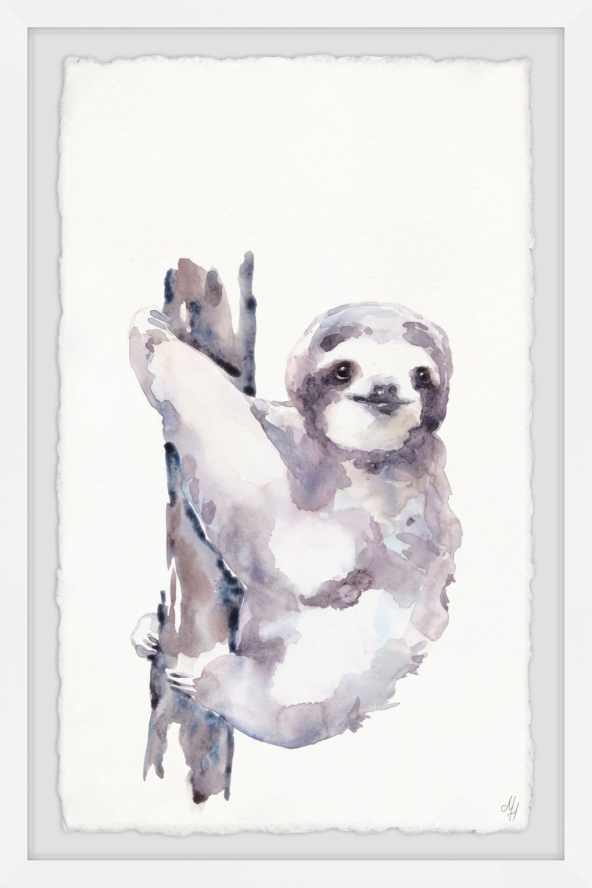 Marmont Hill Happy Sloth Framed Wall Art, 30.00" x 1.50"