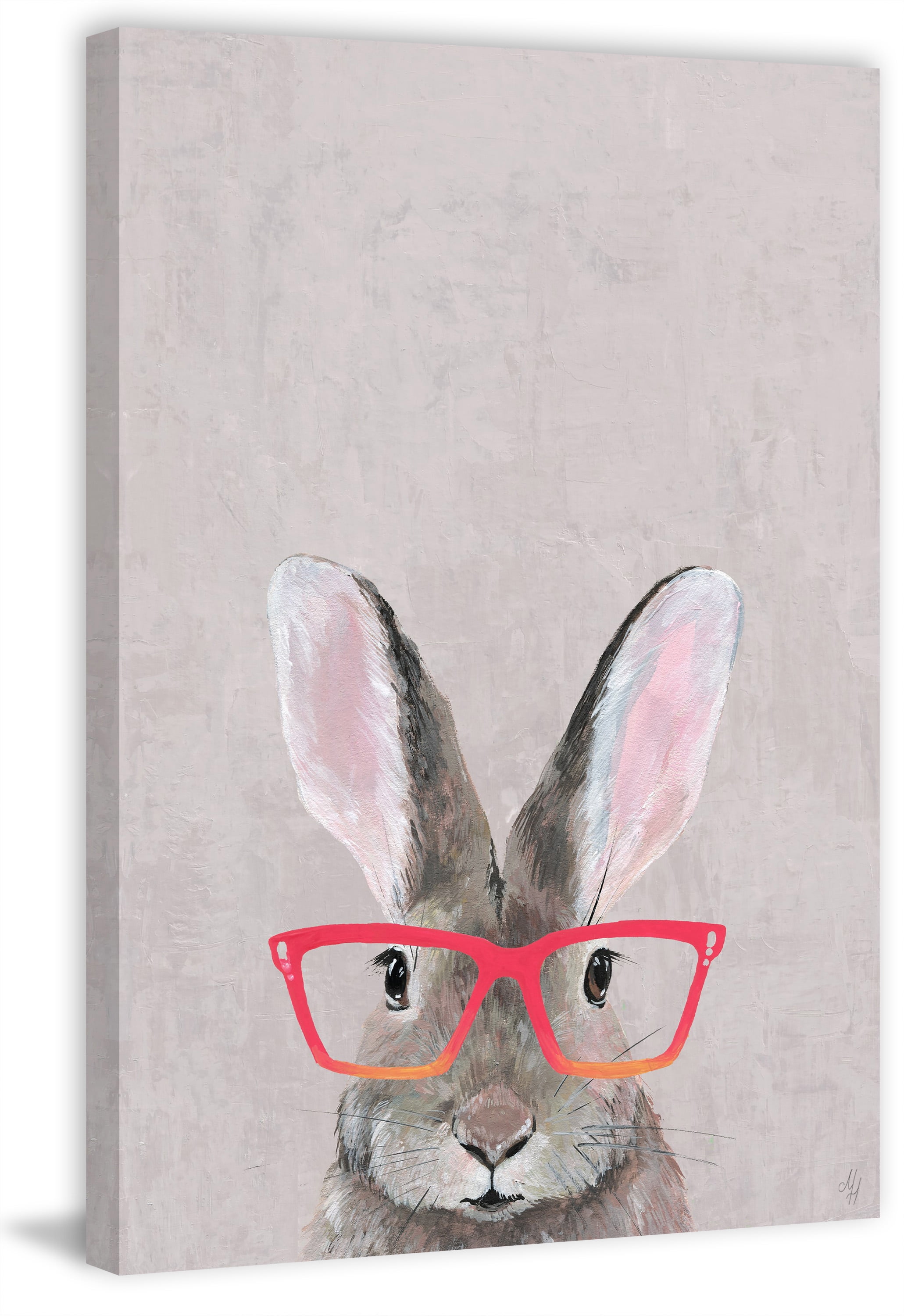Whimsical Hare with Red Glasses Canvas Wall Art for Nursery