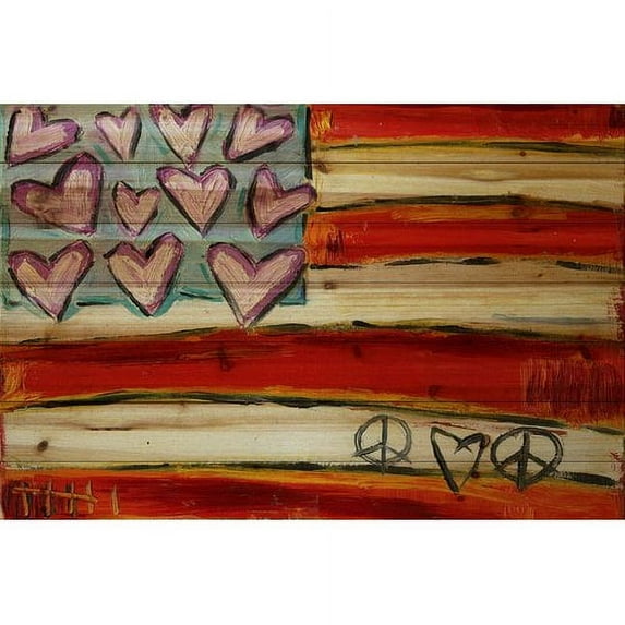Marmont Hill "Heart Flag" by Tori Campisi Painting Print on Natural Pine Wood