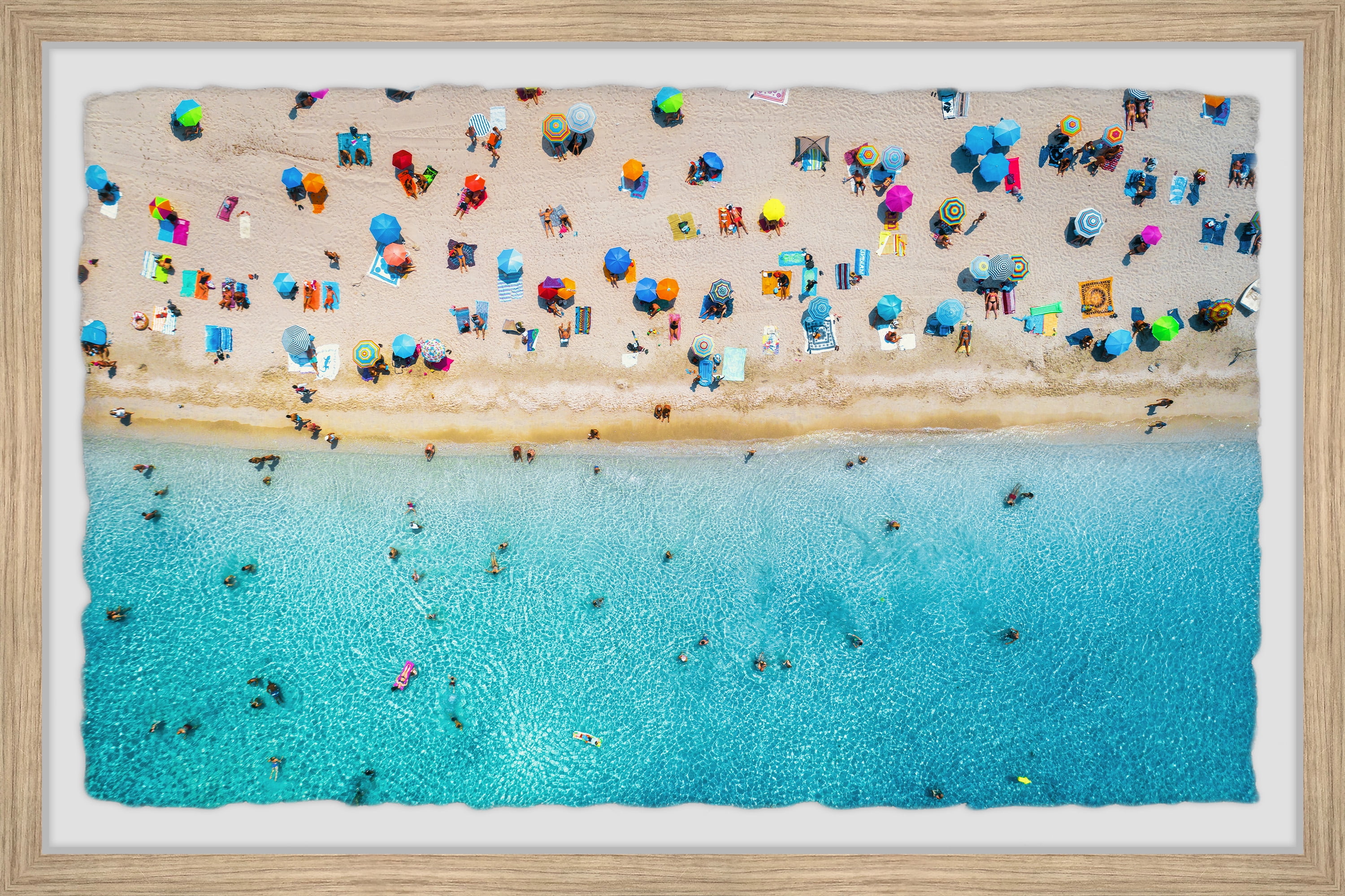 Joyful Beach Day Aerial Print in Wooden Frame, 8" x 12"