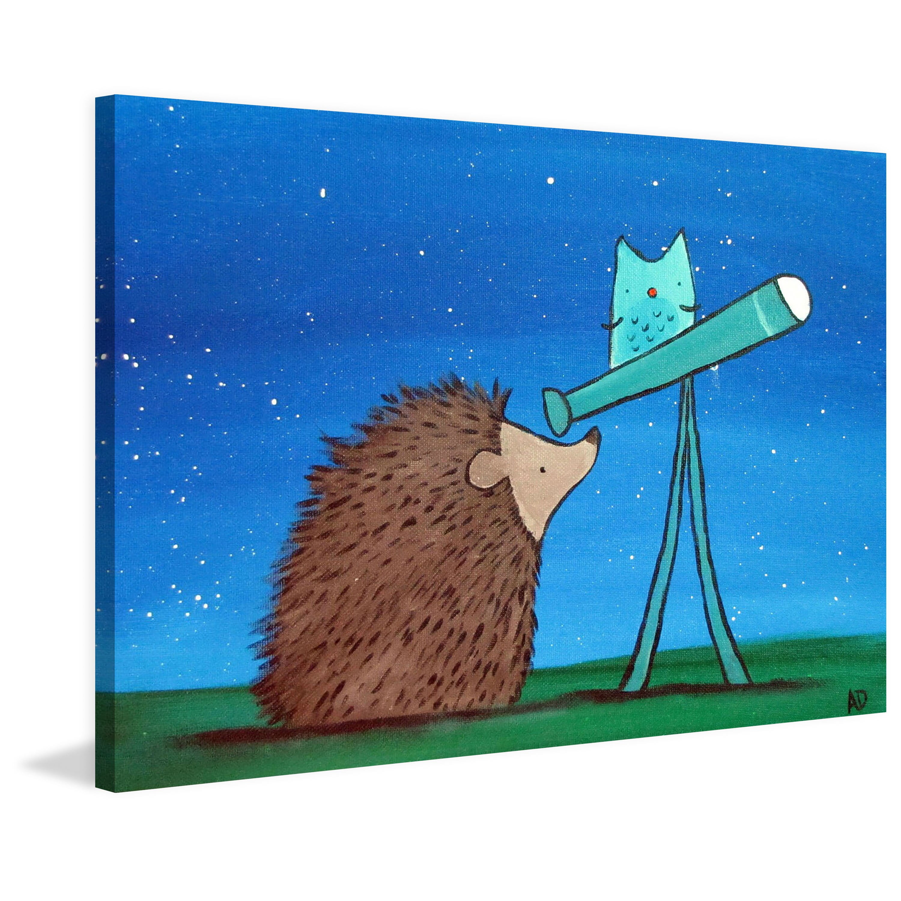 Marmont Hill - "Hedgehog Stargazer" by Andrea Doss Painting Print on Wrapped Canvas