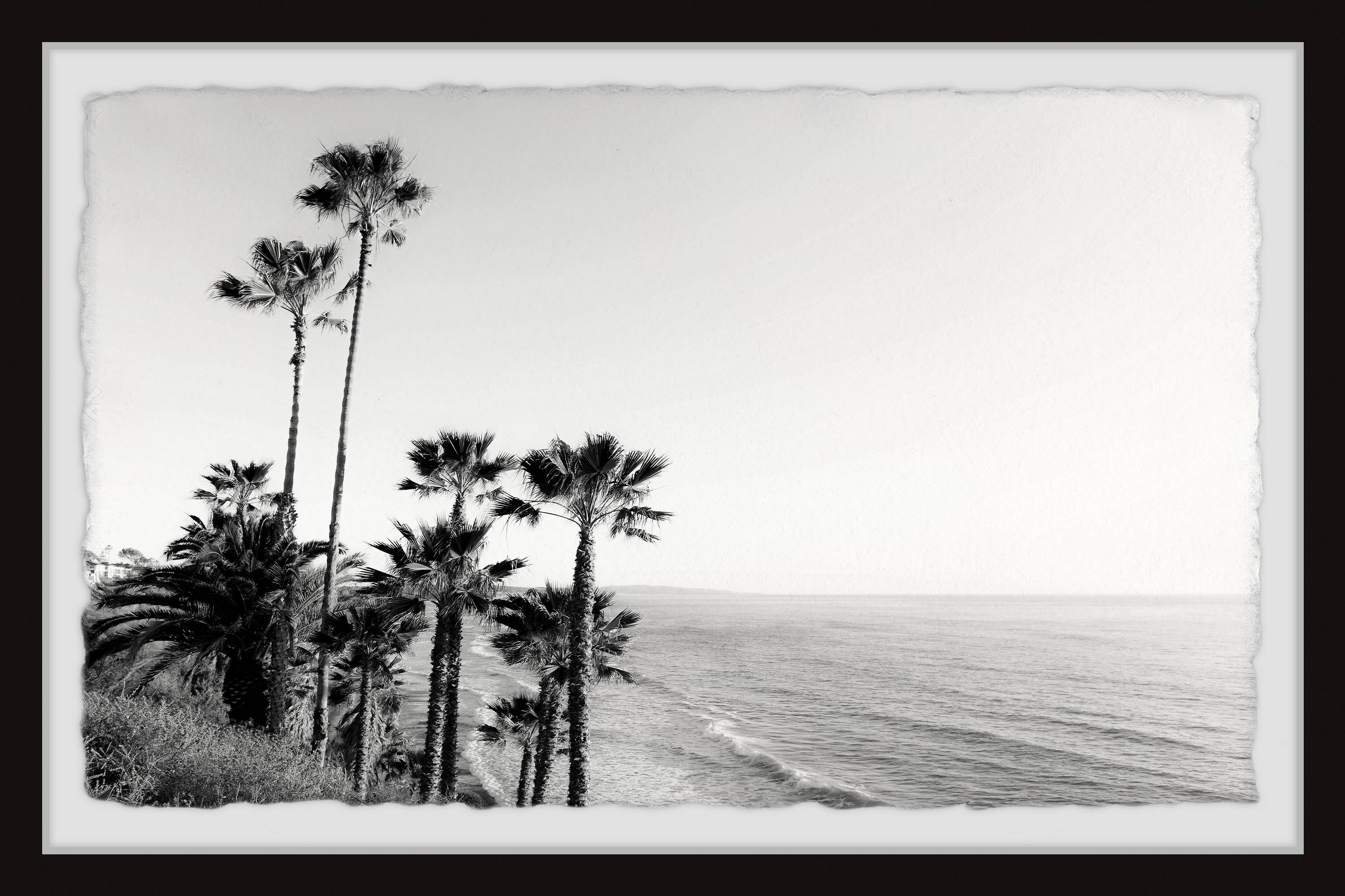 Black and White Coastal Beach Framed Canvas Print