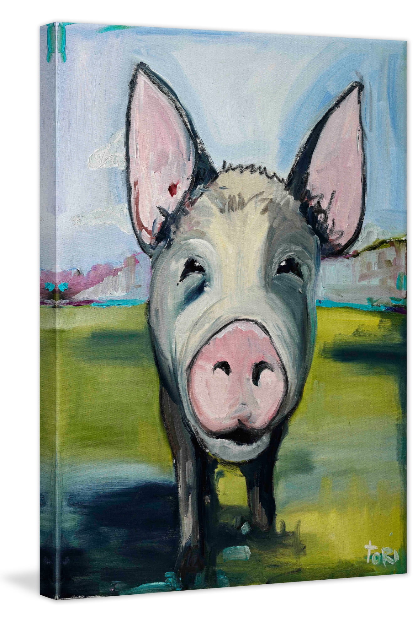 Hog Heaven Green Canvas Painting Print by Tori Campisi