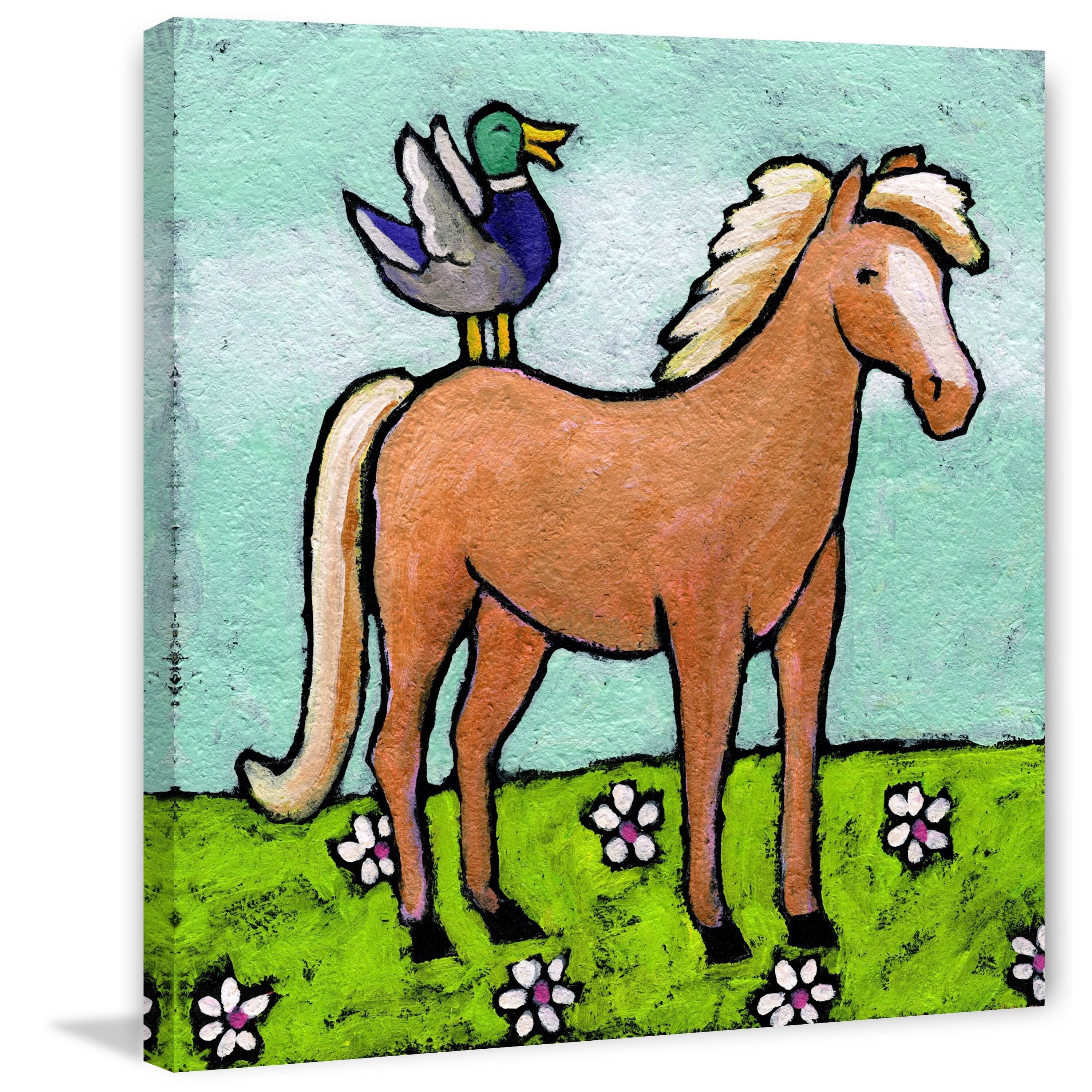 Marmont Hill "Horse with Laughing Duck" by Janet Nelson Painting Print on Wrapped Canvas