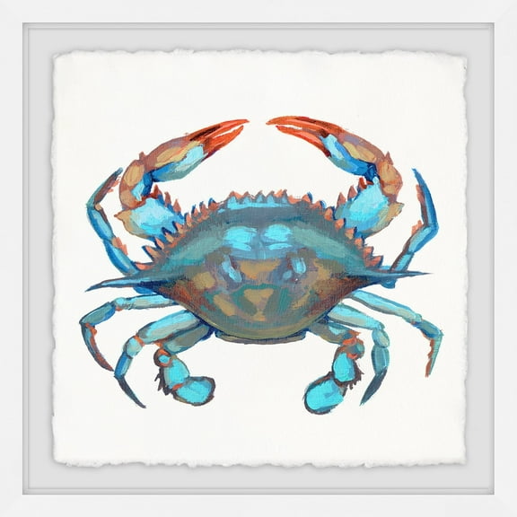 Marmont Hill Icy Blue Crab Framed Wall Art, 12" x 12"