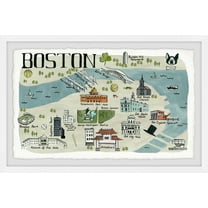 Marmont Hill Illustrated Map of Boston Framed Wall Art, 8" x 12"