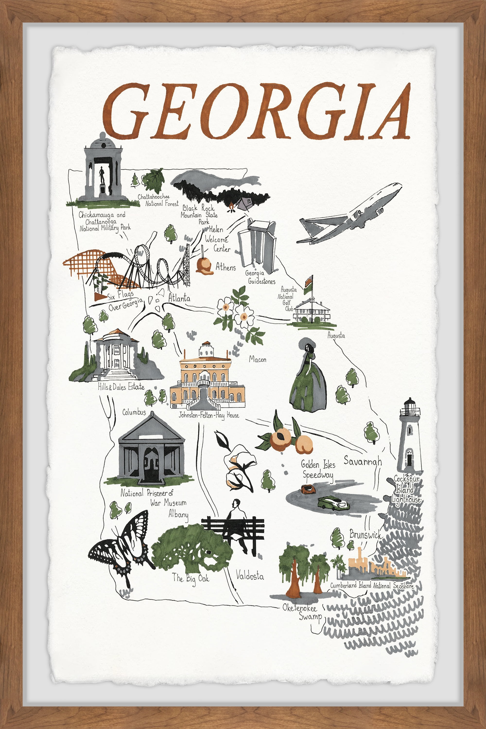 Marmont Hill Illustrated Map of Georgia Framed Wall Art
