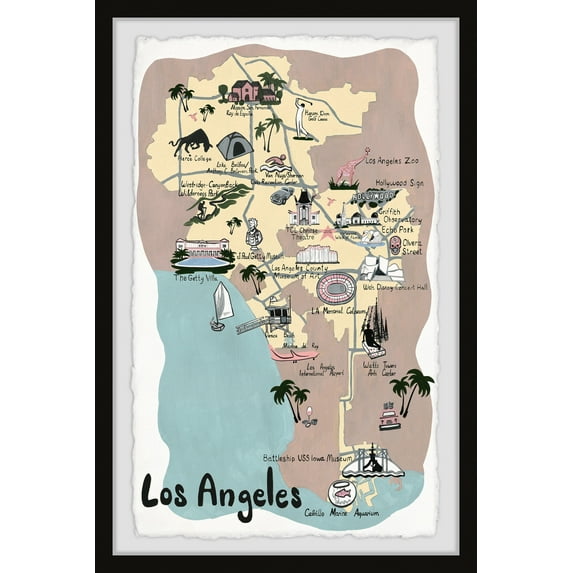 Marmont Hill Illustrated Map of Los Angeles II Framed Wall Art, 45" x 30"