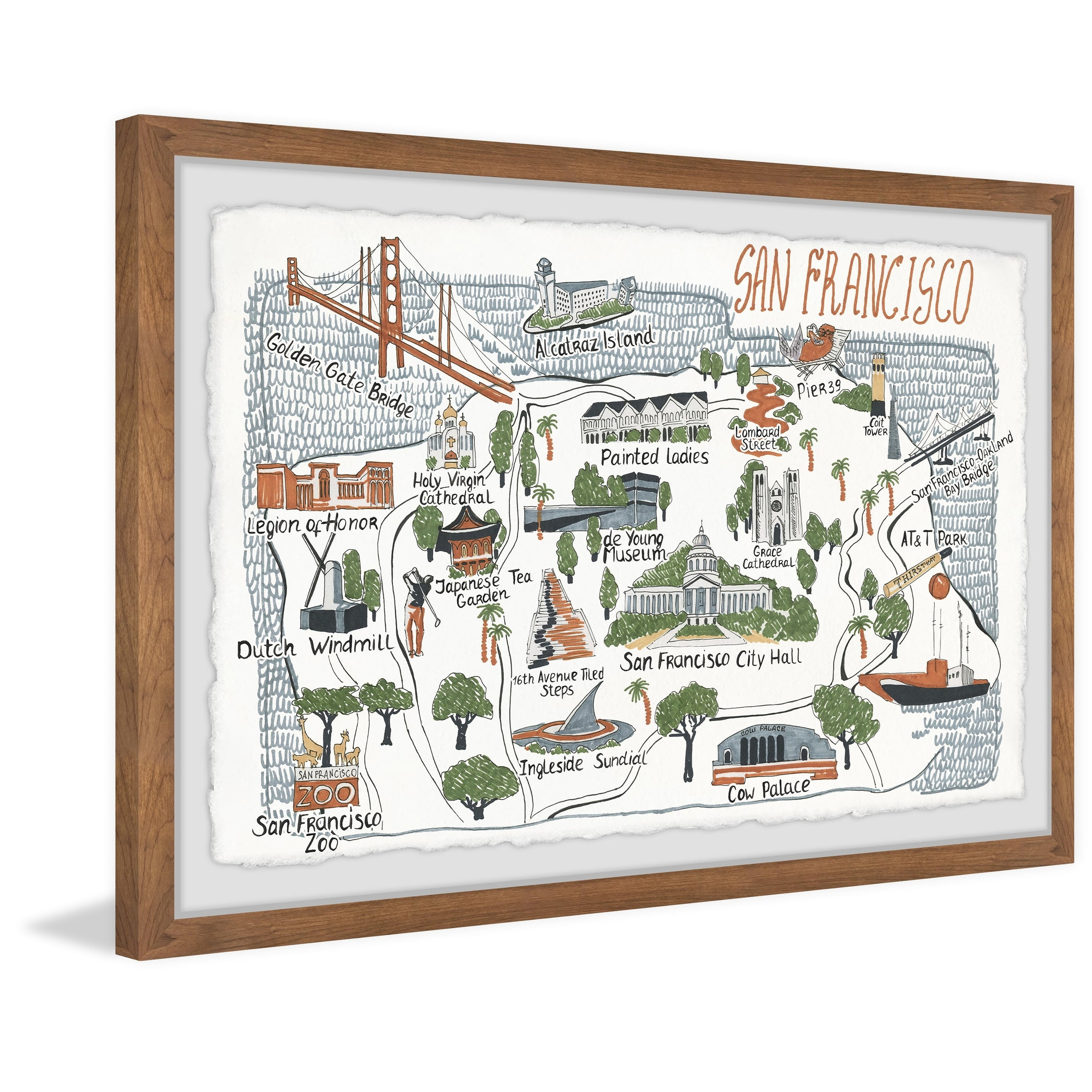 Marmont Hill Illustrated Map of San Francisco II Framed Wall Art, 16" x 24"