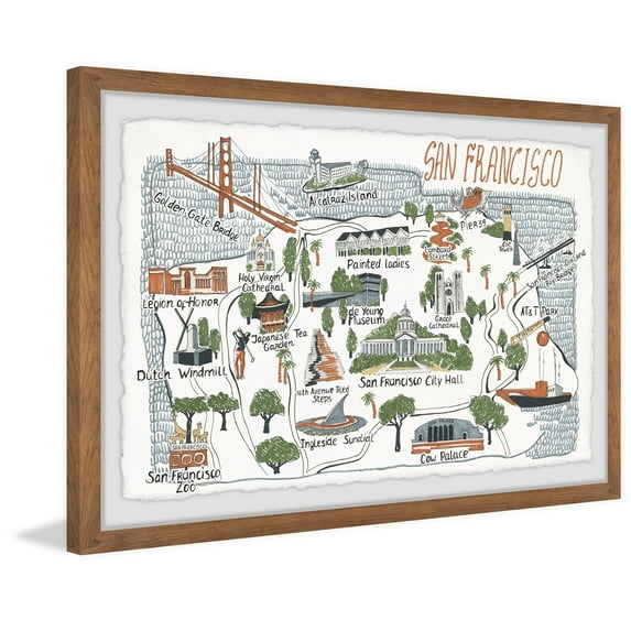 Marmont Hill Illustrated Map of San Francisco II Framed Wall Art, 20" x 30"