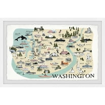 Marmont Hill Illustrated Map of Washington Framed Wall Art, 1.50" x 12.00"