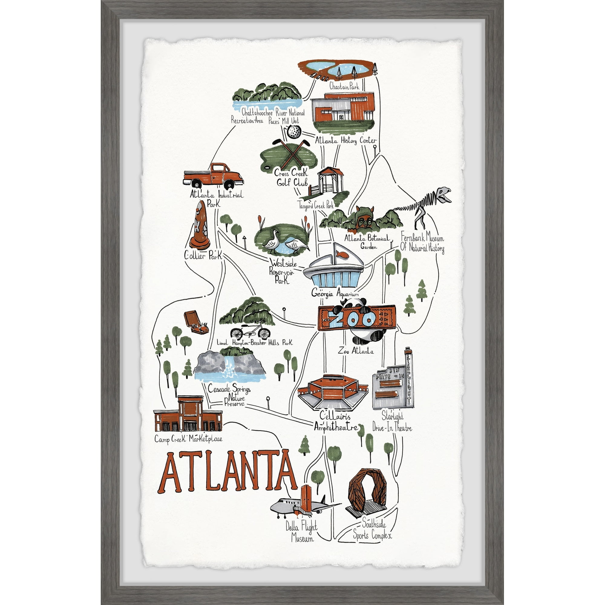 Marmont Hill Illustrated Map of the City of Atlanta Framed Wall Art