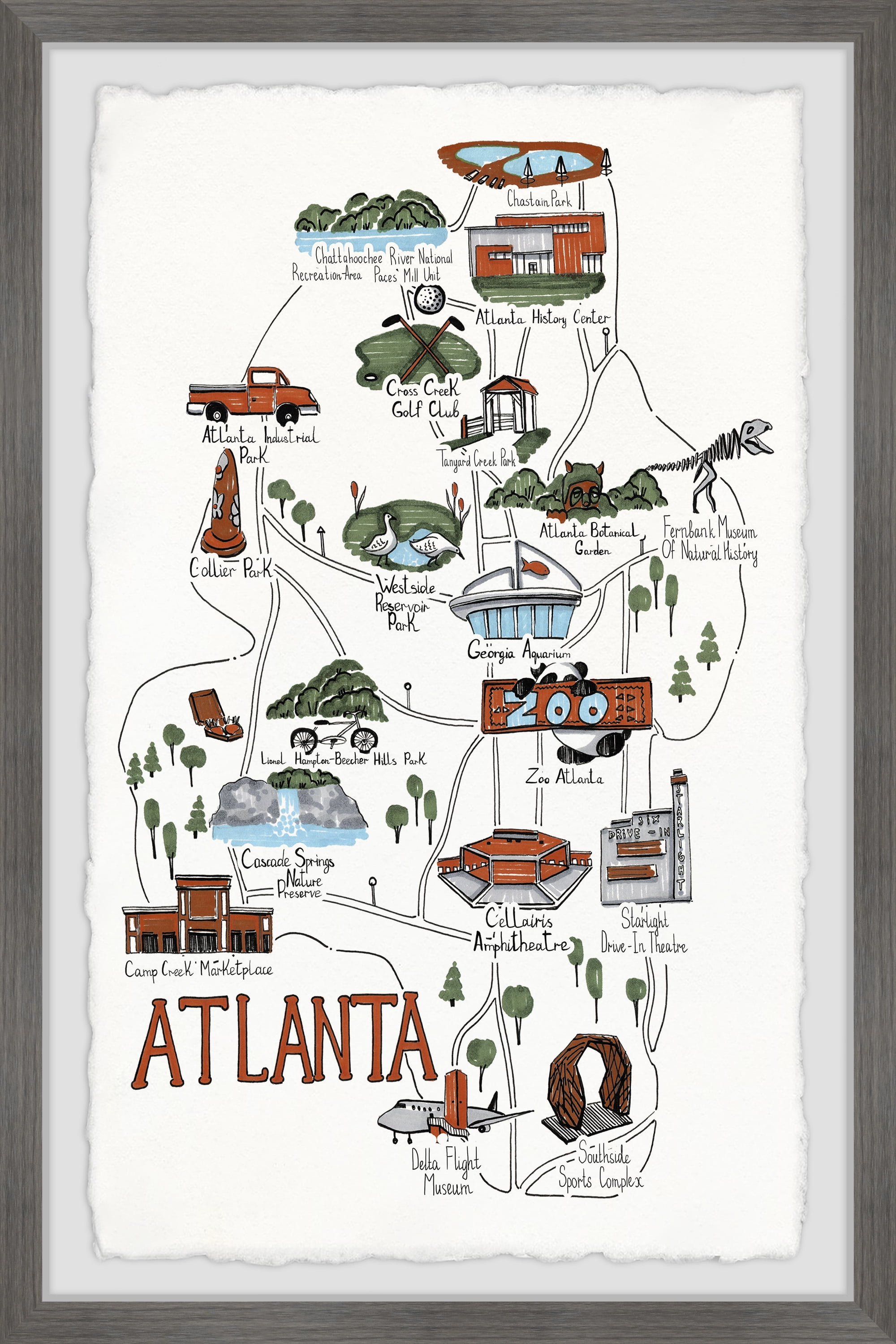 Marmont Hill Illustrated Map of the City of Atlanta Framed Wall Art